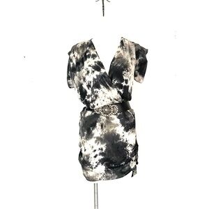 Gold Hawk Black and Gray Tie Dyed Silk Mini Dress Size Small